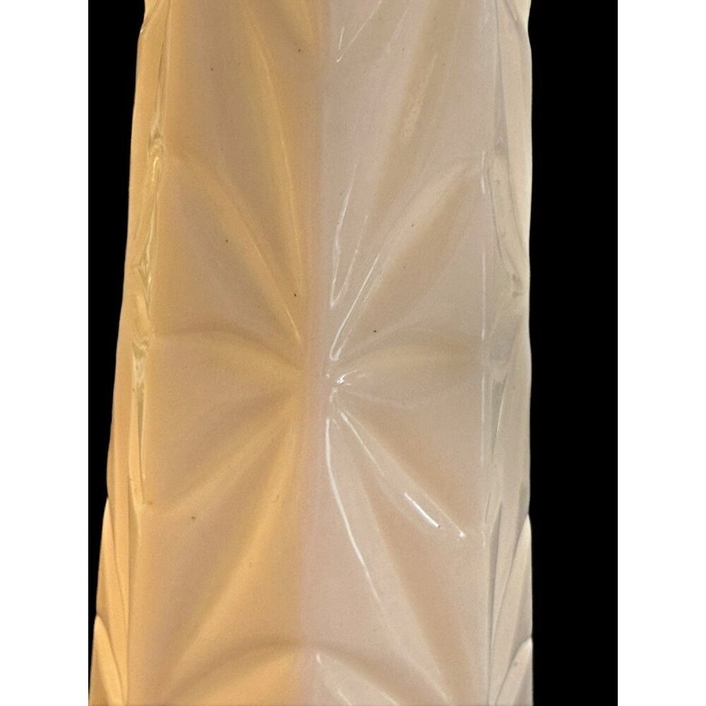 vtg “f” white milk glass star burst 9" bud vase